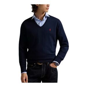 POLO by Ralph Lauren Cotton V-Neck Sweater Navy Men's X-Large